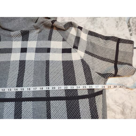 Loft‎ Womens Black Gray Plaid 3/4 Sleeve Cowl Neck Sweaters Size Medium Petite - Picture 5 of 6